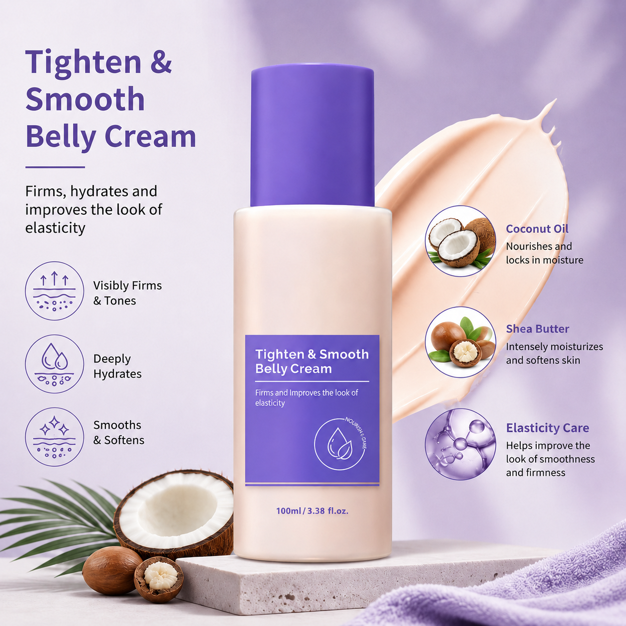 Belly, Neck & Body Firming Cream – Tightening Lotion for Arms, Thighs & Butt | Smooths Loose-Looking Skin & Improves Elasticity